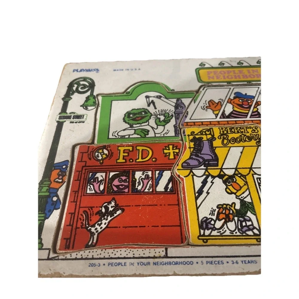 Vintage Playskool 'People in Your Neighborhood' Wood‎ Puzzle 1974 Sesame Street